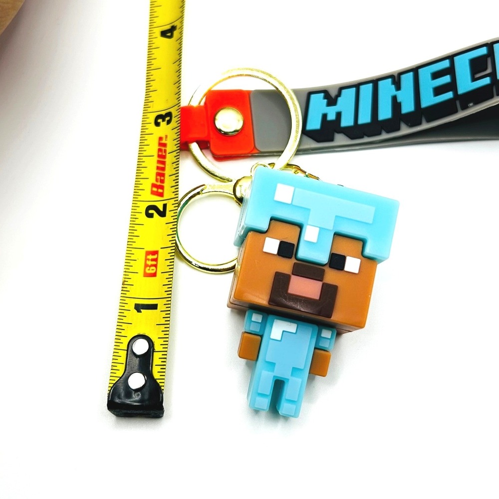 Steve Minecraft Keychain Unisex OS Blue Diamond Armor Rubber Figure Wristlet - Picture 2 of 3